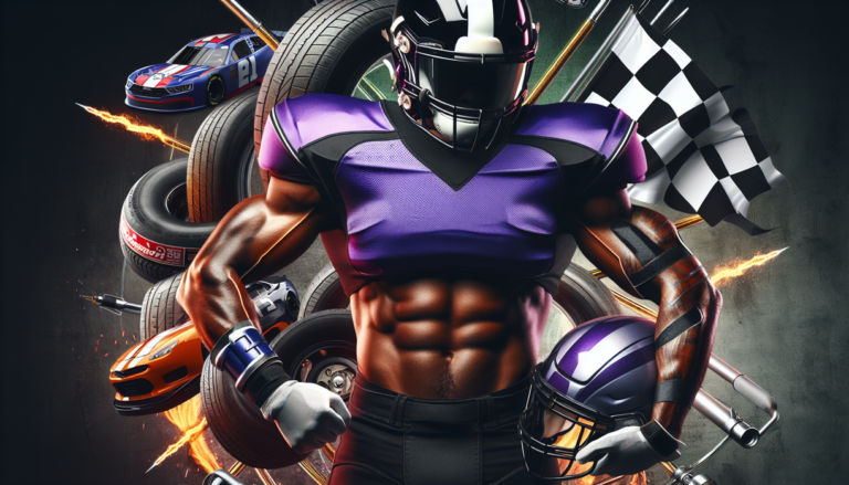 alt_text: Derrick Henry in Ravens gear, symbolizing power and performance, with motorsport elements.