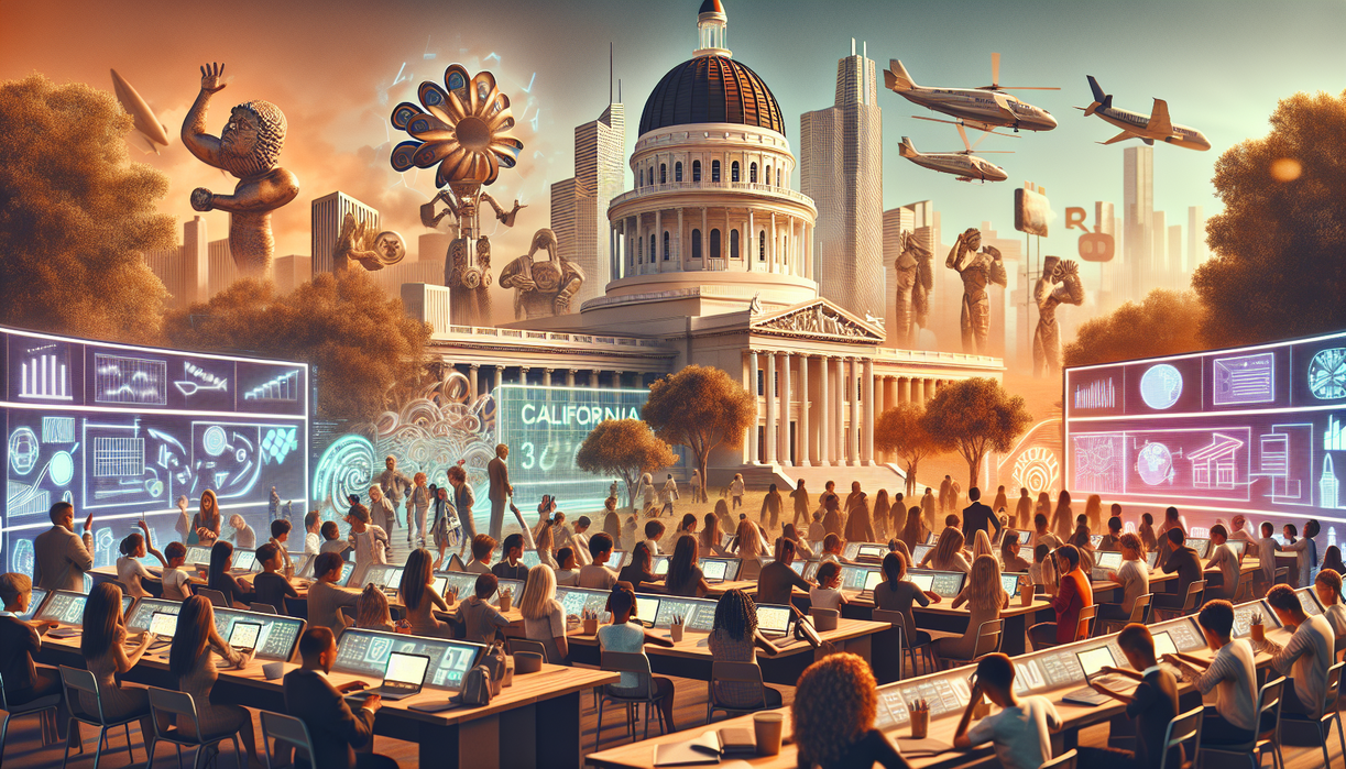 alt_text: "California school funding news at a crossroads, depicting uncertainty and debate."