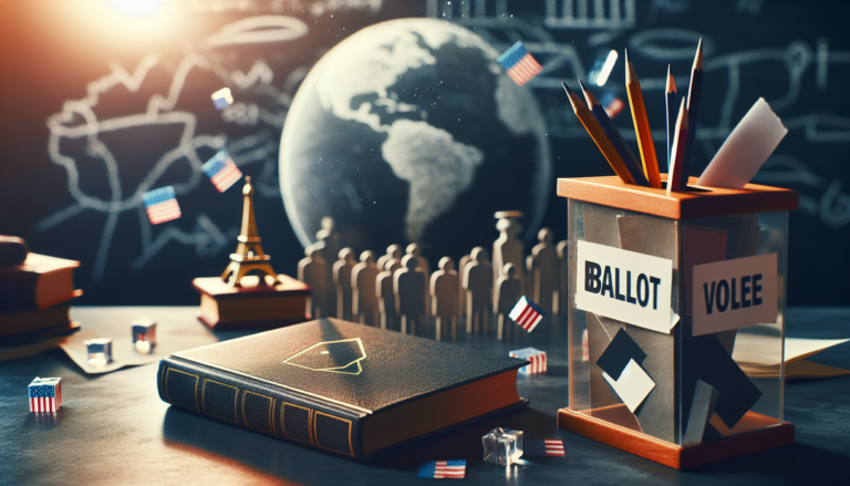 "alt_text": "A book and ballot box symbolize the intersection of education and democratic values."