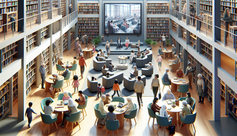 alt_text: A library event featuring a themed display with books and historical artifacts.