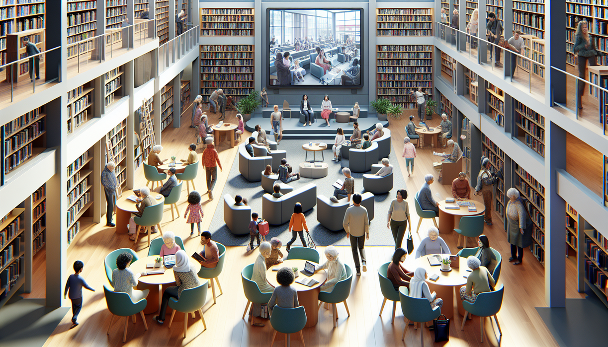 alt_text: A library event featuring a themed display with books and historical artifacts.