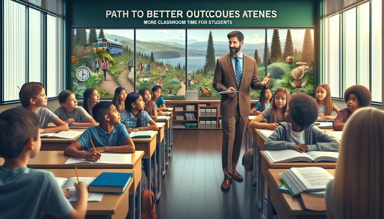 alt_text: A clock overlays a map of Douglas County with school symbols, highlighting time constraints.