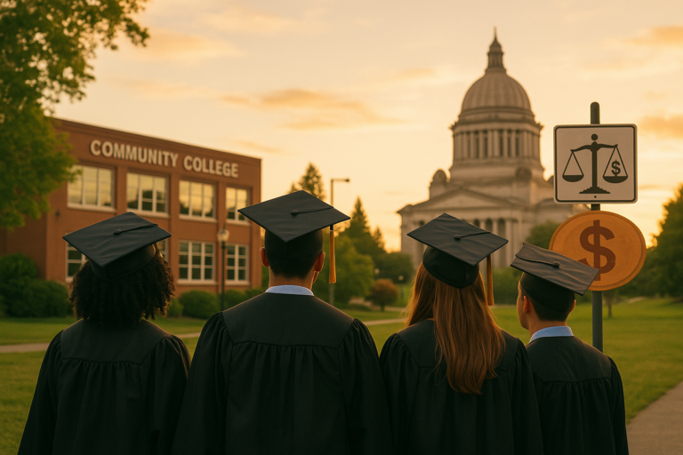 Sure! Here is the alt text: alt_text: "A graphic titled 'Context Matters: Community College Costs' showing tuition fees."