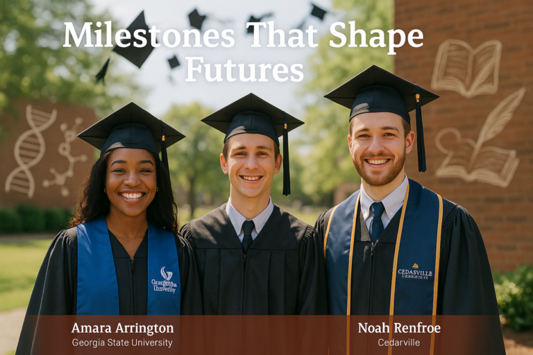 alt_text: A collage of significant life events including graduation, career, and family moments.